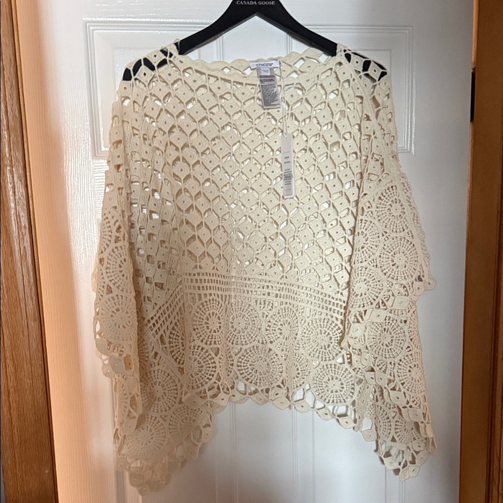 Cream Crochet Poncho